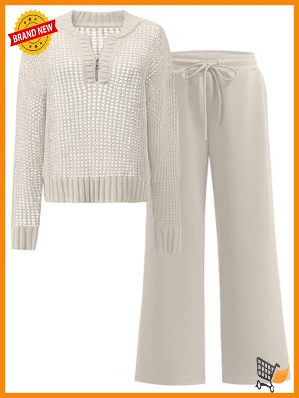 Two Piece Knit Sweater Top & Pants Lounge Travel Set Loose Fit